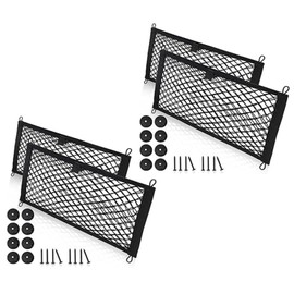 Small Cargo Net for Car Trunk Storage,4 Pack Elastic Mesh Net Pocket Organizer Pouch Bag,Stretchable Automotive Cargo Nets with 16 Pieces Mounting Screws and Hooks for RV,SUV,Boats,Home