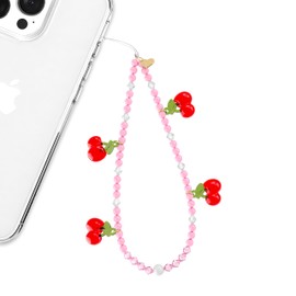 VELVET CAVIAR Phone Charm Wrist Strap - Cute Beaded Cellphone Wristlet - Lanyard Accessory for Women - Fits all Phone Cases (Sweet Pink Cherry)