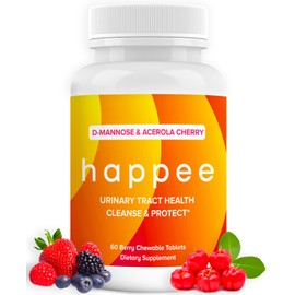 Chewable Tablets for UTI Prevention for Women and Men, Fast-Acting Doctor-Formulated Tablets with 500mg D Mannose and 150mg Acerola Cherry Powder, Berry Flavor, 60 Count - Happee