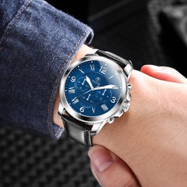 Taxau Waterproof Men Watches Chronograph Leather Watches for Men Luxury Business Dress Man Watch with Luminous Fashion Analog Quartz Waterproof Casual Work Sport Men’s Wrist Watches with Large Face