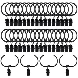 Glarks 36Pcs 32mm/1.26in Silver Openable Curtain Rings with Clips, Rustproof Metal Drapery Curtain Hanging Rings with Clips, Decorative Curtain Rod Clips Rings Hangers for Window Door Shower Curtain