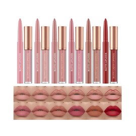 Land 12Pcs Matte Liquid Lipstick + Lip Liner Pens Set, One Step Lips Makeup Kits Pigment Velvety Nude Lip Stain Waterproof Long Wear Lip Gloss Make up Gift Set (Set A) - Color: Set C
