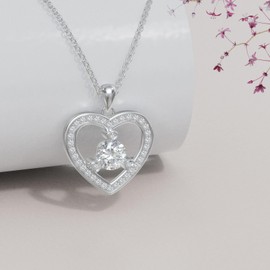 NFYBD Moissanite Heart Pendant Necklace for Women 1ct D Color VVS1 Clarity Round Cut Moissanite Diamond Necklaces 18K White Gold Plated 925 Sterling Silver Jewelry Gifts for Mother Her Wife