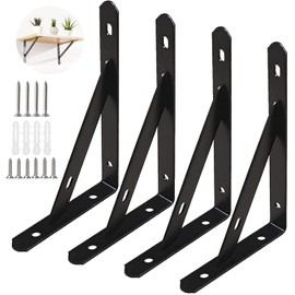 Pack of 4 Shelf Brackets Black Metal 250 mm x 155 mm Angle Black Shelf Brackets with Screws 90 Degree Wall Shelf Angle for Wall Mounting, Bookshelves, Gardens, Kitchen (Load Capacity: 30 kg)