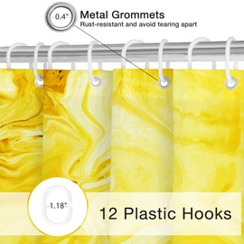 Qipirond Gold Marble Shower Curtain, Abstract Yellow Ombre Shower Curtain for Bathroom, Simple Modern Waterproof Fabric Shower Curtain Set with Hooks, 72x72 Inch