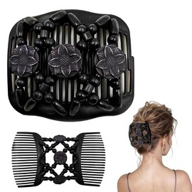 AFCJLTO Hair Comb with Elastic Beads and Stretchy Hair Clip, 1 Piece Magic Hair Comb Double Clip for Girls, Beautiful Hair Accessories Elegant Hair Clip for Women, Hair Styling Hair Comb