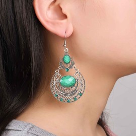 Allereya Boho Ethnic Drop Earrings Silver Tribal Drop Earrings Red Ruby Drop Earrings Fillgree Water Drop Earrings Ethnic Gypsy Chandelier Earrings Jewellery for Women, Zinc, No Gemstone