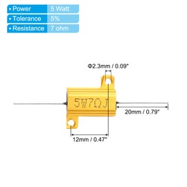 PATIKIL 5W 7 Ohm Aluminum Shell Resistor, 2 Pack Aluminum Housing Resistor Housed Case Wirewound Resistors Screw Tap Power Resistor, Golden