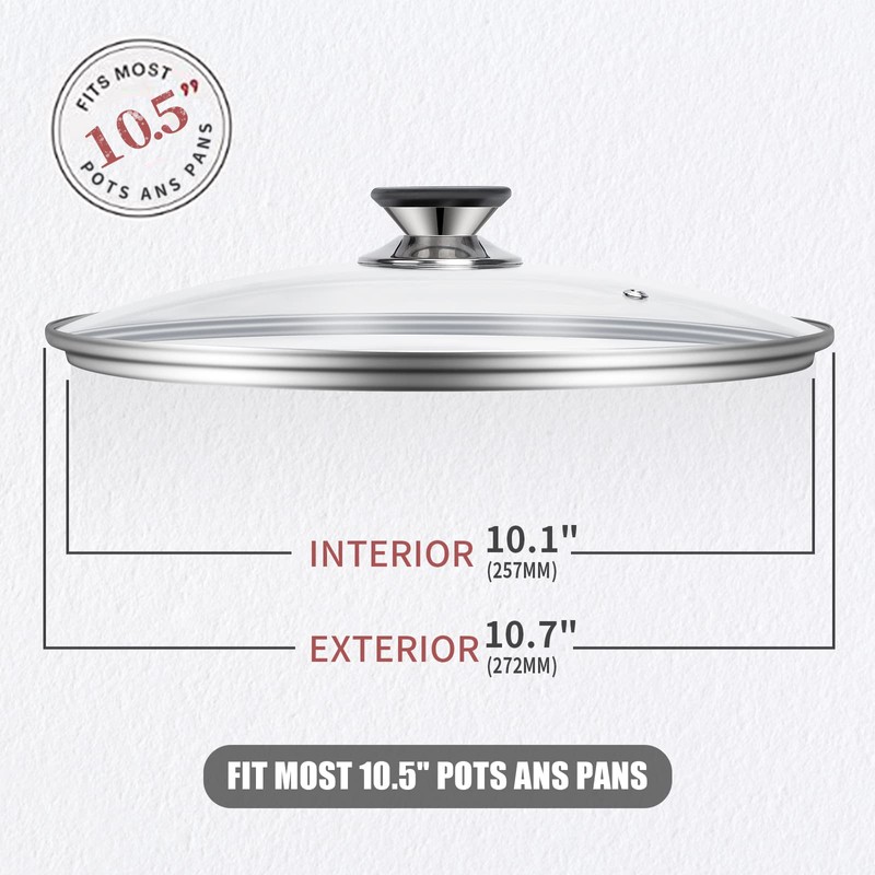 Tempered Glass Lid with Heat Resistant Handle,10.5"/26cm, Clear