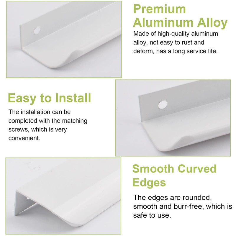 UFURMATE Back Mount Finger Edge Pull, 8Pcs White Aluminum Alloy