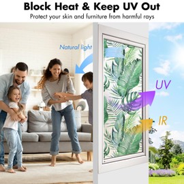 DKTIE INS Style Palm Leaf Turtle Back Leaf Decorative Window Privacy Film Sun Blocking Heat Control, Stained Glass Window Film Roll for Modern Home Decor (C560, 17.7 x 78.7 Inch)