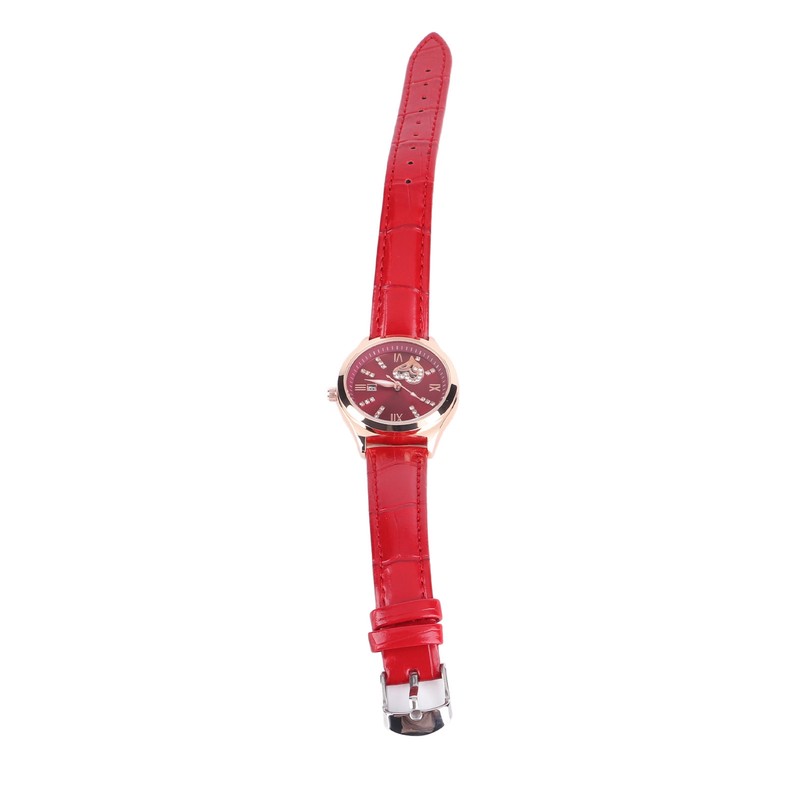 Women Watch Wine Red Mechanical Watch Luminous Waterproof Hollow Heart