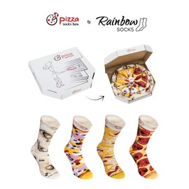 Rainbow Socks - Pizza Socks Box - Damen Herren Pizza Socken Box Mix Hawaii Capricciosa Pepperoni - 4 Paar - Größen 41-46