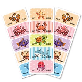 Peacoblue Shoes Stickers for Shoes Learning Left Right, Marine Life 100pcs(50 Pairs) Self-Adhesive Shoes Stickers Labels Decals to Help Put Shoes On