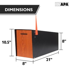 Ilyapa Locking Mailbox with Lock and Key Modern Mailboxes for Outside Post Mount - Black Powder Coated Steel & Printed Redwood Trim, All Weather