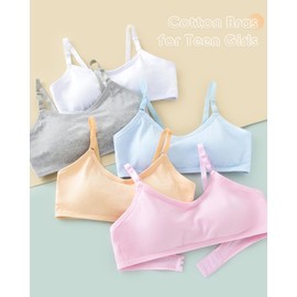 Adorel Teen Mädchen BH Baumwolle Verstellbar mit Polster Bustier 4er-Pack Schwarz Weiß Grau Hautfarbe 10-16 Jahre