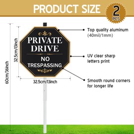 Silkfly 2 Pcs Private Driveway Sign with Aluminum Stake 13" Private Drive Sign Double Sided Reflective Metal Private Drive No Trespassing Sign for Outdoor Use Event Yard Lawn (Black, White)