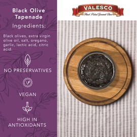 VALESCO Black Olive Tapenade - Rich Gourmet Spread for Dips, Appetizers, and Mediterranean Recipes (6.7 fl oz)