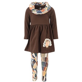 Unique Baby Girls 3 Piece Legging Set Thanksgiving Outfit for Girl Toddler and Big Kids (5Y, Rectangular Retro)