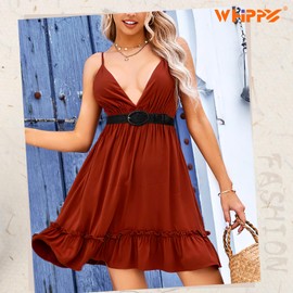 WHIPPY Women Straw Woven Elastic Stretch Waist Belt, Boho Braided Skinny Dress Belts for Women Black, M