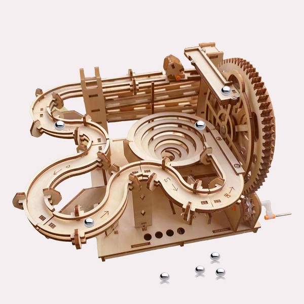 3D Wooden Puzzle Marble Run for Adults - Hand Crank