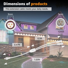 Extension Cable for Govee Outdoor Lights,Waterproof Cord, Compatible with Govee H705A H705B H705C H706A H706B H706C,3 Pin Power Cord for Outdoor Dots String Light, Y-Splitter (1 Female to 2 Male)