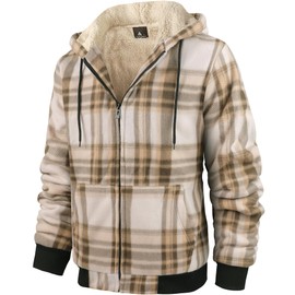 WENTTUO Flannel Jacket for Mens Zip Up Plaid Hoodies Winter Fleece Jacket Winter Warm Sweatshirts for Men Plaid Tops Hoodies for Men X-Large