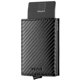 VULKIT Credit Card Holder Genuine Leather RFID Bifold Bifold Wallet Men's Wallet with Coin Compartment and Banknote Compartment, X3 carbon fibre, Exquisite