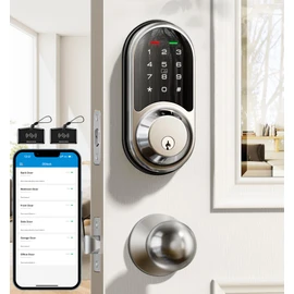Veise RZ06C Smart Locks for Front Door, 2 Knob Handle Set, Keyless Entry Deadbolt, App Control, Electronic Touchscreen Digital Keypad, Auto Lock, Easy Installation, IP54 Waterproof, Satin Nickel