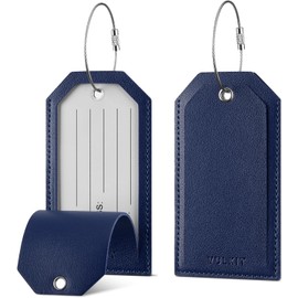 VULKIT - Etiquetas de equipaje para veliz, mochilas y portafolios, artículos esenciales de viaje y accesorios de crucero, Azul marino, 11.7cm x 6.4cm / 4.6in x 2.5in, Etiqueta de equipaje