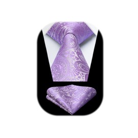 HISDERN Ties for Men 160 cm Extra Long Tie with Pocket Square Set Wedding Business Silk Tie Elegant Tie Men, p lilac paisley