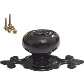 Wannianmu 5 Pack Retro Ceramic Knobs,Vintage Dresser Kitchen Petal Cabinet Pulls Rustic Zinc Alloy Black Base Back Plate Kid Cupboard Wardrobe Drawer Door Handles (Black)