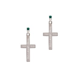 Delight Jewelry Stainless Steel Proverbs 31:25 - She is Clothed Engraved Cross - Green Crystal Post Earrings