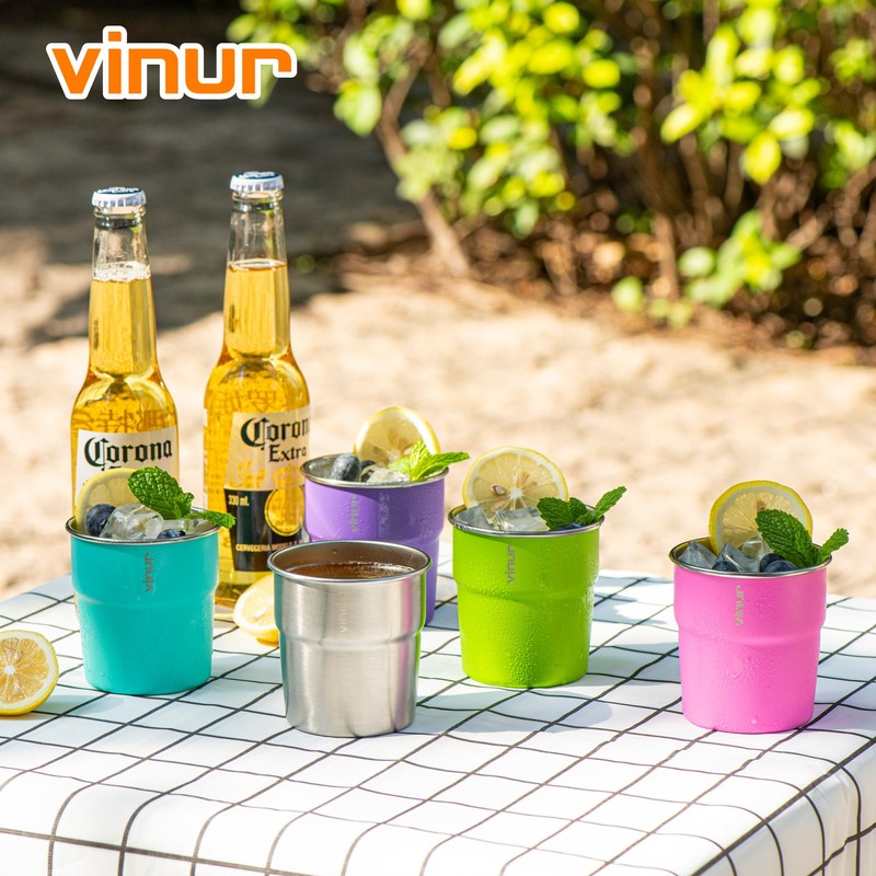 VINUR 4 Pack Stainless Steel Cups 8 oz Pint Tumbler