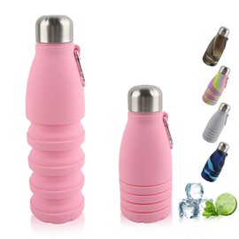 Dwafill Foldable Drinking Cup, 550 ml Sports Cup, Portable, Impermeable and Spill-Free, Ideal for Travel, Sports and Outdoor Activities (Pink)
