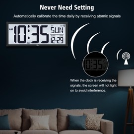 WallarGe 14.5'' Atomic Clock with Backlight, Large Digital Wall Clock Battery Operated, Large Display with Temperature and Date, Easy to Read and Set Digital Wall Clock, Auto DST