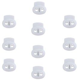 Trimming Shop Plastic Toggle Stopper Cord Locks Spring Loaded Elastic Drawstring Bean Shape Twin Hole Button for DIY Projects, Sportswear, Luggage, Shoelaces, Backpack, Clothing, White, 10pcs