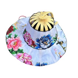 AMateschitz Fan Hat Made of Bamboo Sun Protection Bamboo Fan Hat Foldable Fan Cap with Wide Brim Versatile Beach Hat Anti-UV Sun Hat for Travel Fishing Outdoor, Flower Bird, Unit size