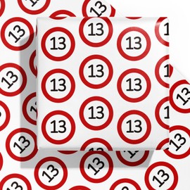 WRAPAHOLIC 13th Wrapping Paper Sheet - 6 Sheets 13th Red Circle Design Folded Flat for Birthday, Party, Baby Showers - 19.7 Inch X 27.5 Inch Per Sheet