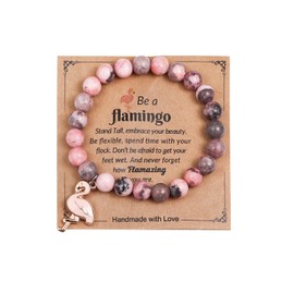 COLORFUL BLING Healing Crystal Beaded Stretch Bracelet Never Forget How Flamazing You are Flamingo Bracelet Gifts Natural Stone Inspirational Bracelet for Women -Style 3