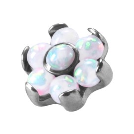 PIERCINGLINE Titanium Screw Disc with External Thread 0.9 mm Flower with 7 Synthetic Opal Piercing Attachment Replacement Choice of Colours, Titanium Created Opal