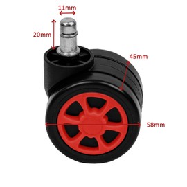 Loywe 5 x Office Chair Castors Hard Floor Wheels for Office Chair Castors Replacement 11 mm x 20 mm Black with Red LWA106R