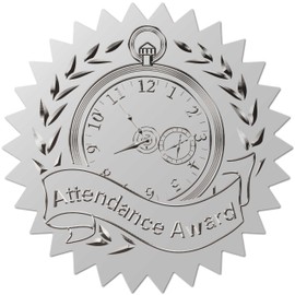 CRASPIRE 408pcs 2 Inch Clock Embossed Envelope Seals Stickers Waterproof Attendance Award Silver Foil Stickers Certificate Seals Self Adhesive Medal Decoration Label for Gift Packaging