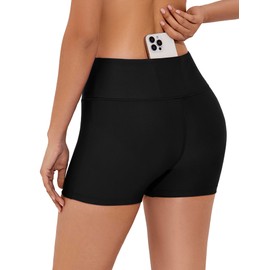 Tournesol Women's 3" Swim Shorts High Waisted Bathing Suit Bottoms Seamless Board Shorts UPF50+ Boy Shorts with Pockets Black