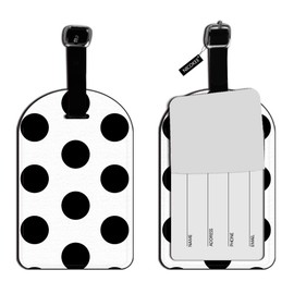 Nicokee Mega Polka Dots Black White Luggage Tag Suitcase Carry-On ID Travel Accessory Luggage ID Tag Leather Bag Label - 1 pack