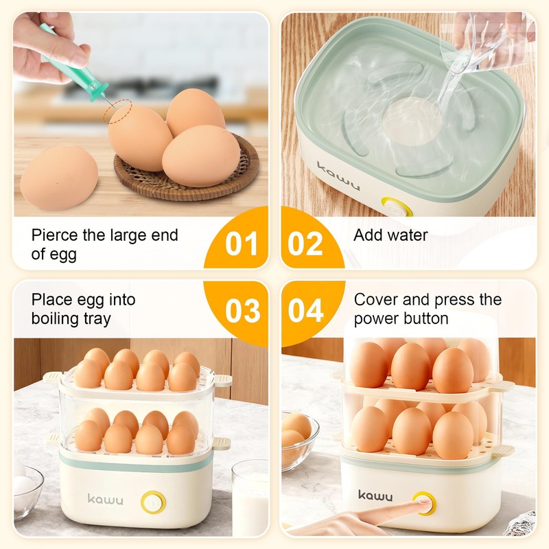 Kawu Egg Cooker, 12 Eggs Electric Egg Boiler with Anti-scalding