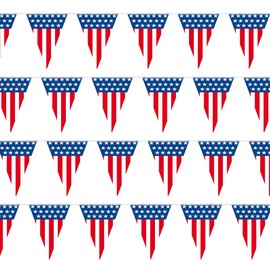 USA Flag Pennant Banner | 100’ FT. Long American String Flags | 18” Inch Tall Triangle Flag Decorations USA Party | Stars and Stripes Bunting Garland | 4th of July Patriotic Decoration | BASHOUT