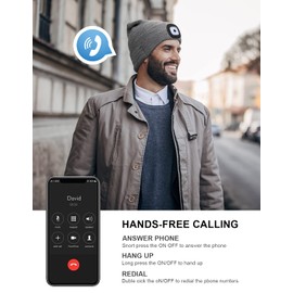 Wmcaps Bluetooth Beanie with a Light, Unisex USB Rechargeable 4 LED Fashlight Hat with Cordless Headphones, Unique Christmas Birthday Gifts for Men Him Husband Teen Grey