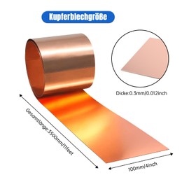 Uxney Copper Tape Copper Sheet Roll, Copper Sheet 3500 x 100 x 0.4 mm, Applicable for Various Home Repair and DIY Projects