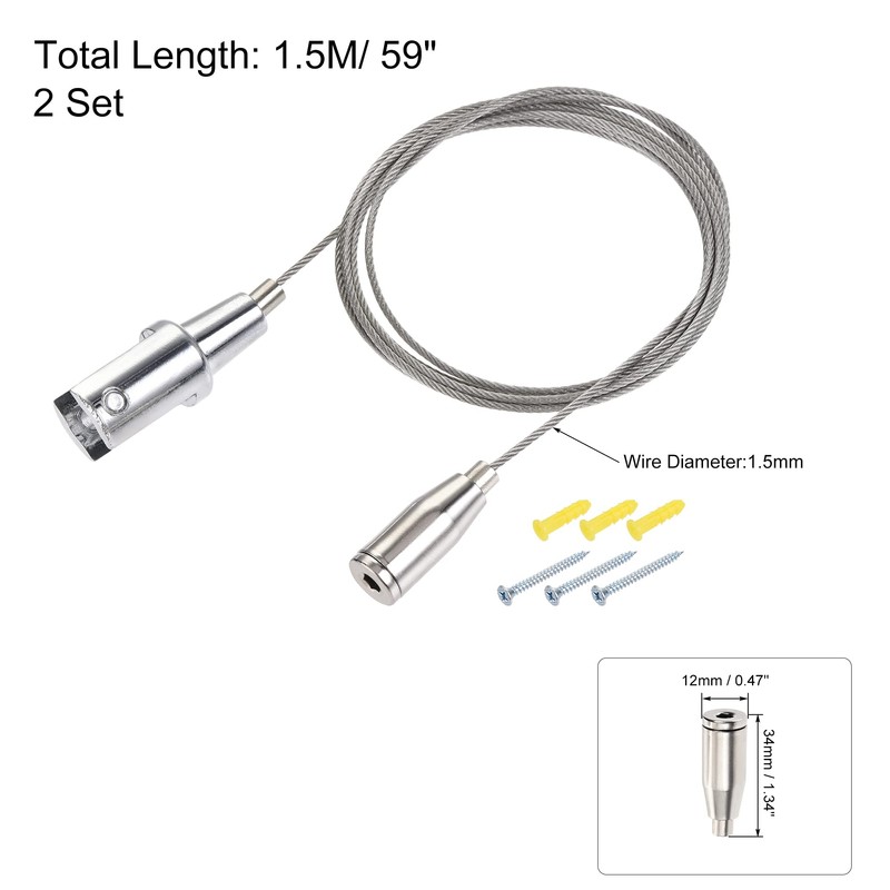 sourcing map Picture Hanging Wire Kit, 2Set 1.5M Adjustable Hanger
